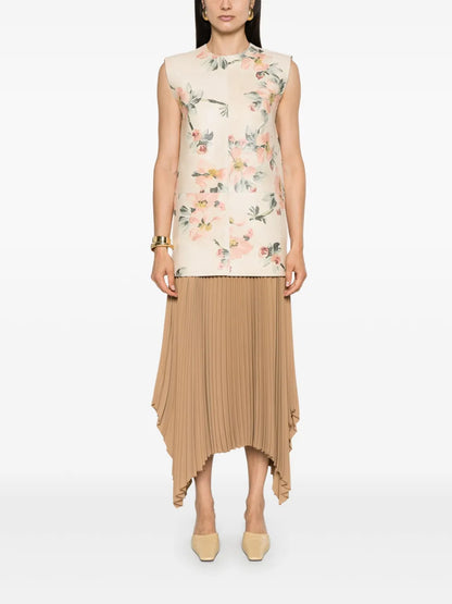 Vada Floral-Print Leather Top