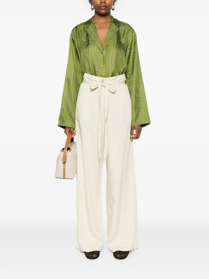 Belted-Waist Flared Trousers