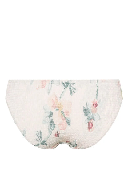 Floral-Print Smocked Bikini Bottoms