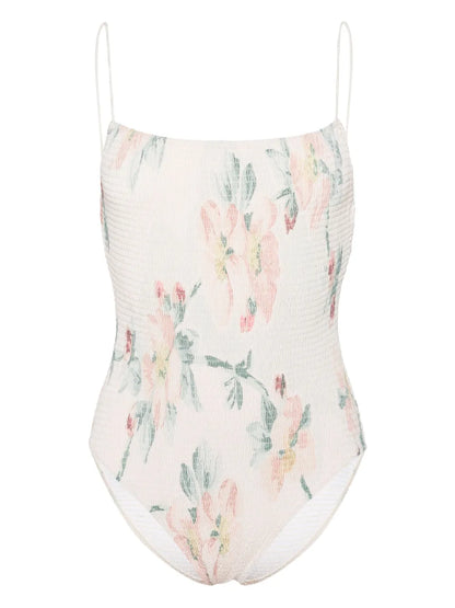Floral-Print Smocked Swimsuit