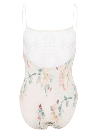Floral-Print Smocked Swimsuit