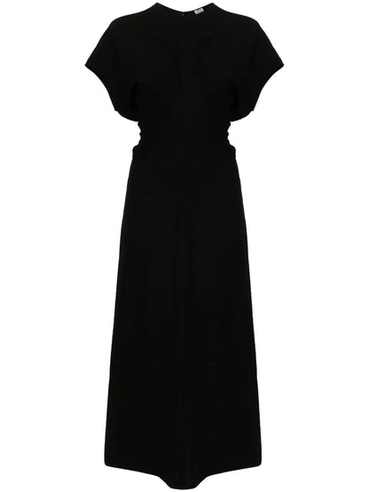 Slouch-Waist Plissé Midi Dress