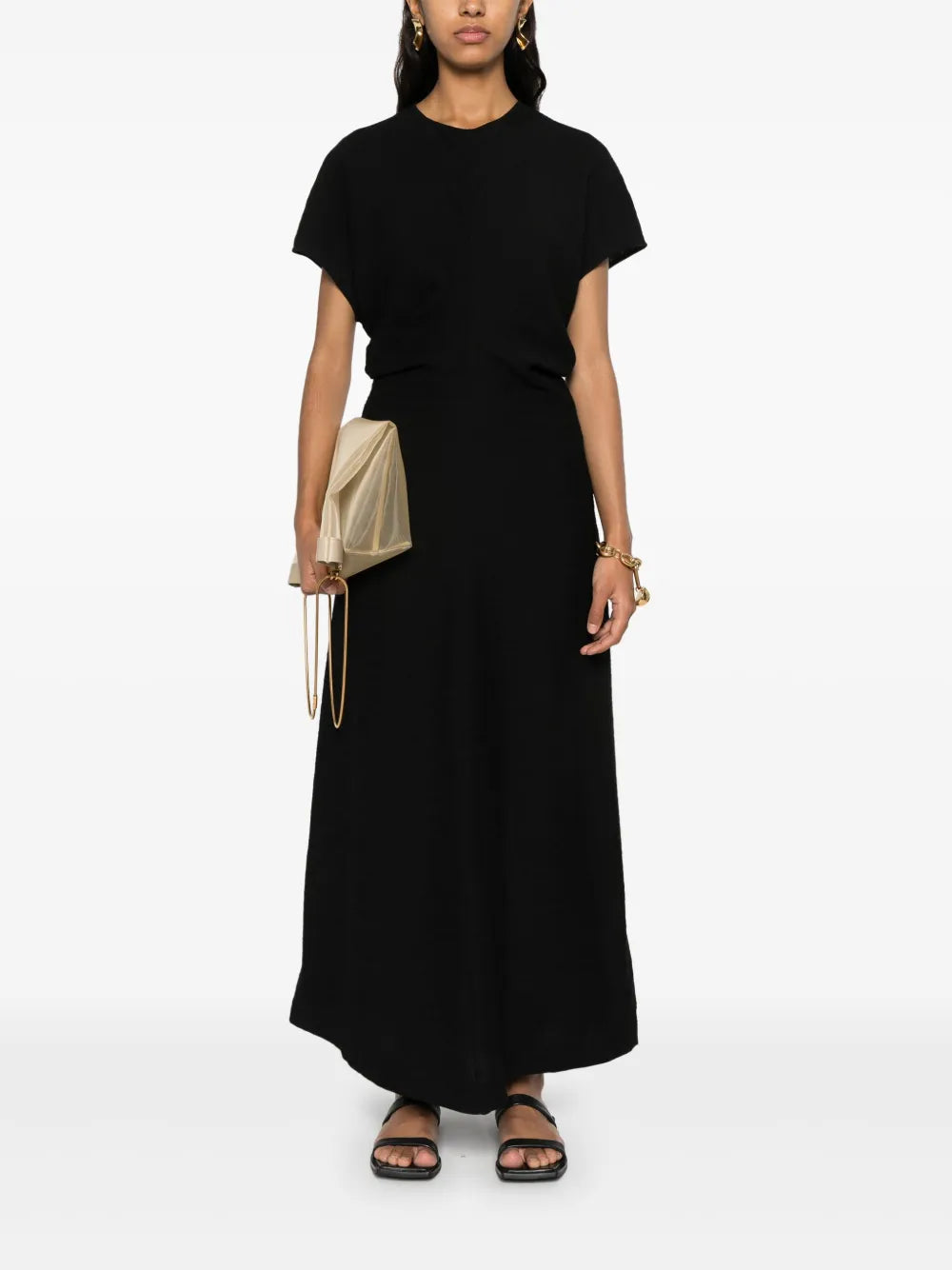 Slouch-Waist Plissé Midi Dress