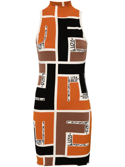Colour-Block High-Neck Minidress