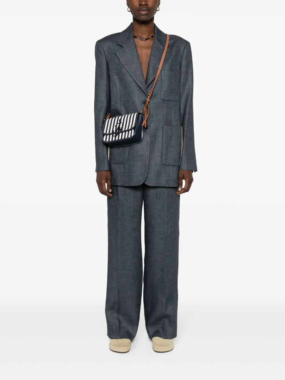 Linen Side-Stripe Straight-Leg Trousers