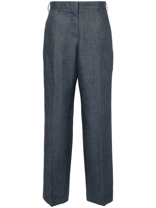Linen Side-Stripe Straight-Leg Trousers