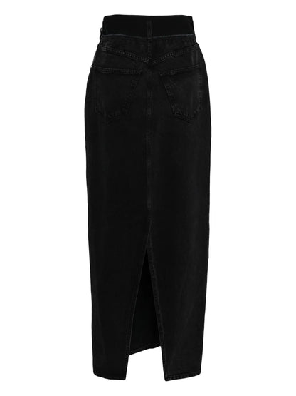 Front-Slit Denim Maxi Skirt