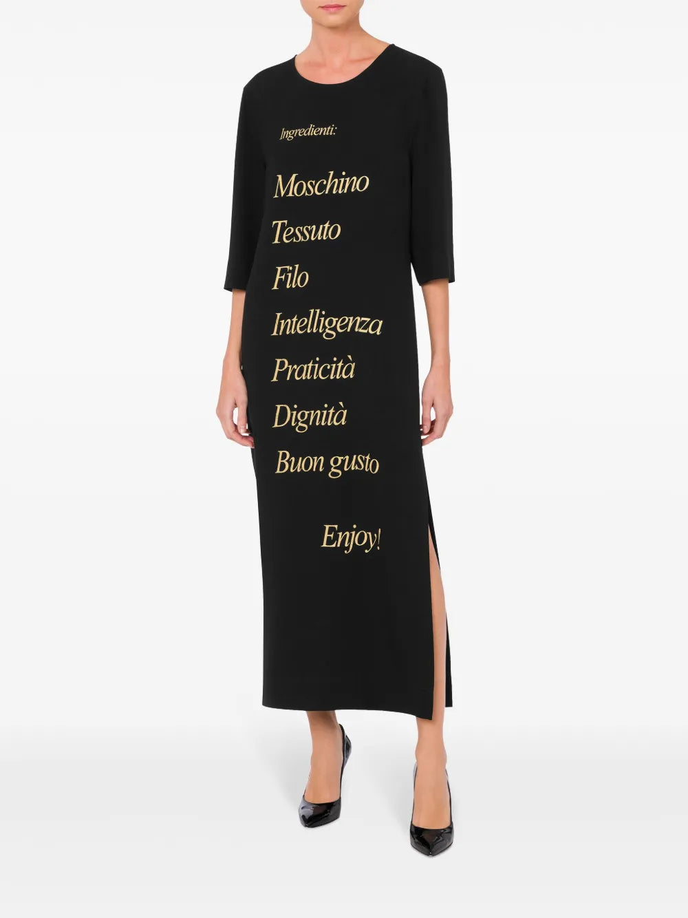 Text-Print Round-Neck Dress