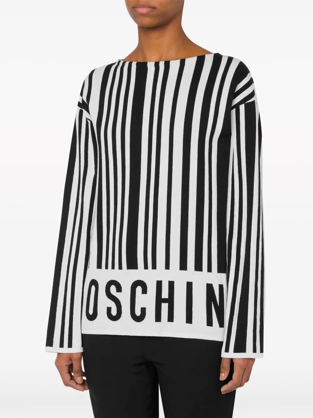 Barcode-Print Intarsia-Knit Jumper
