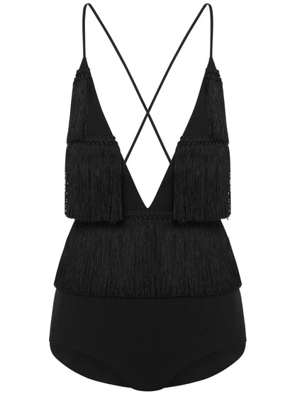Criss-Cross Fringed Bodysuit