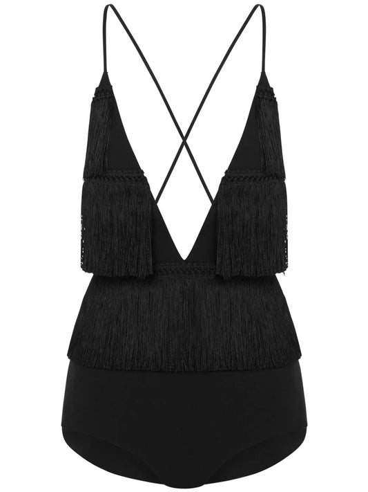 Criss-Cross Fringed Bodysuit