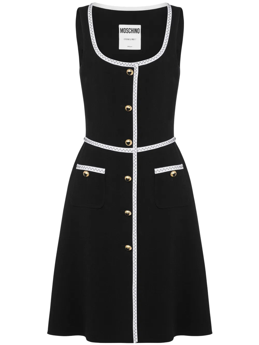 Contrasting-Trim Scoop-Neck Dress