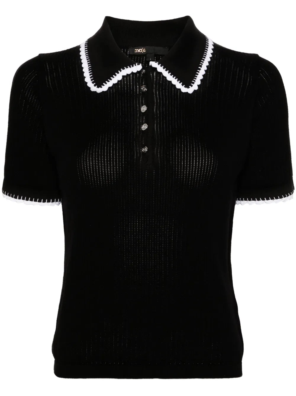 Crochet-Trim Knitted Polo Top