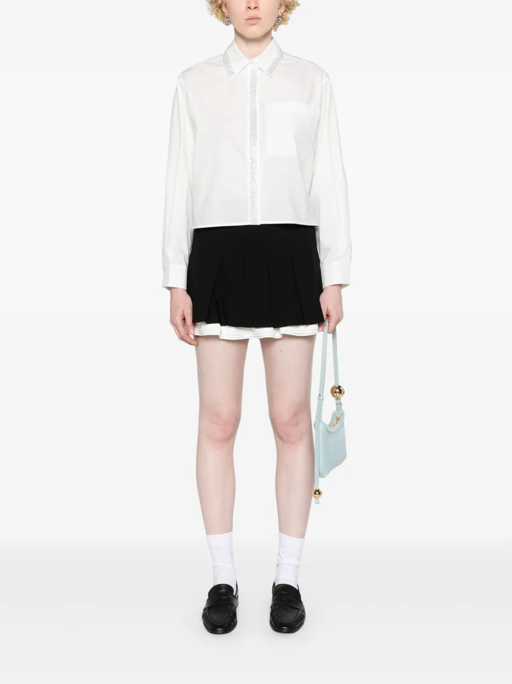 Pleated Dual-Material Skort