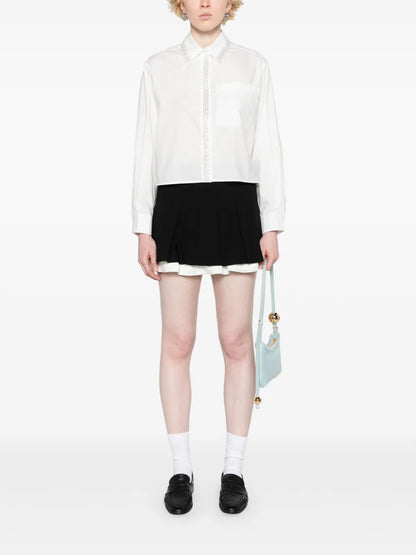 Pleated Dual-Material Skort