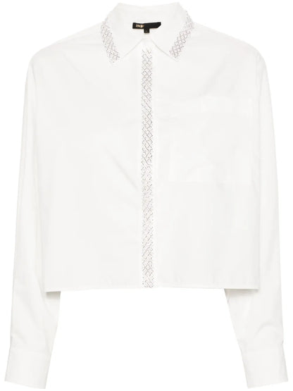 Beaded-Collar Cropped Shirt
