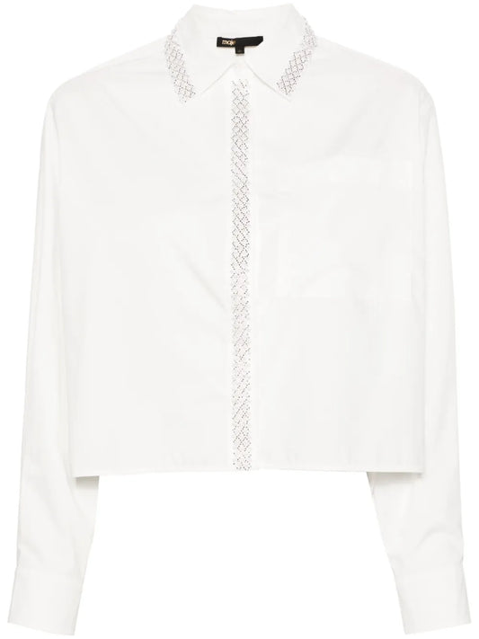 Beaded-Collar Cropped Shirt
