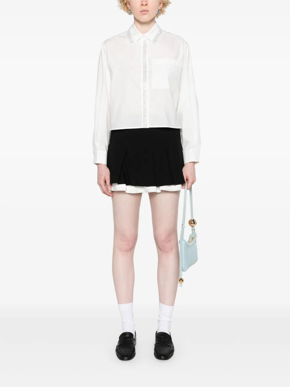 Beaded-Collar Cropped Shirt