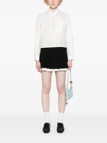 Beaded-Collar Cropped Shirt