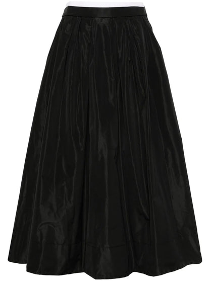 Contrast-Waistband Midi Skirt
