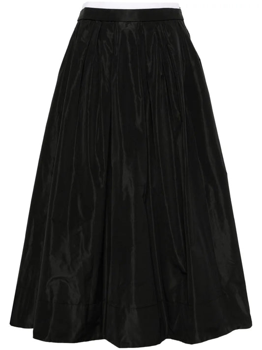 Contrast-Waistband Midi Skirt