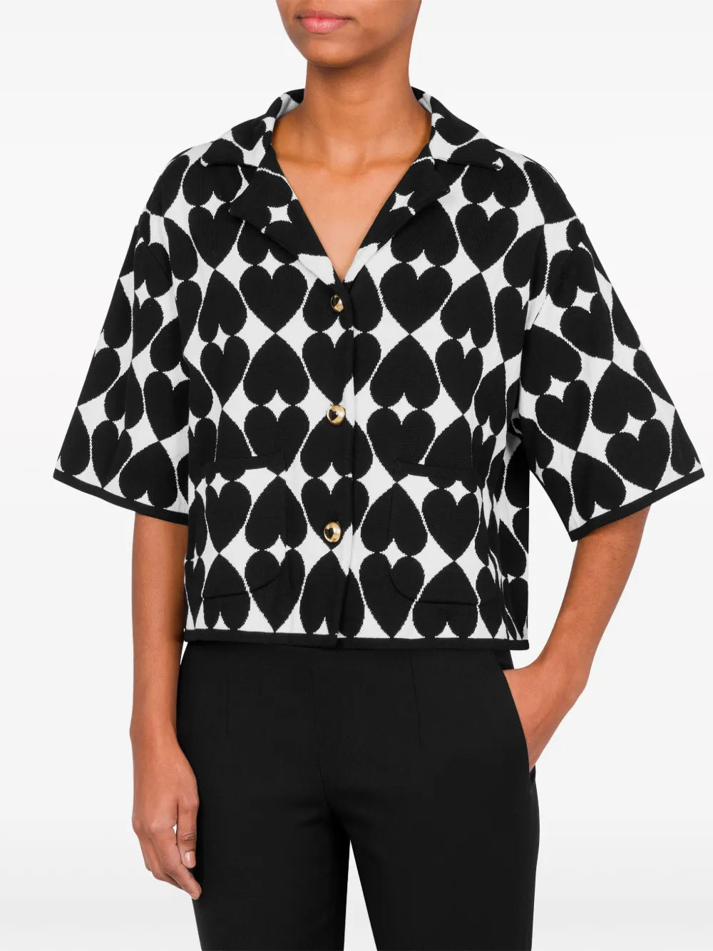 Heart-Motif Knitted Cotton Shirt
