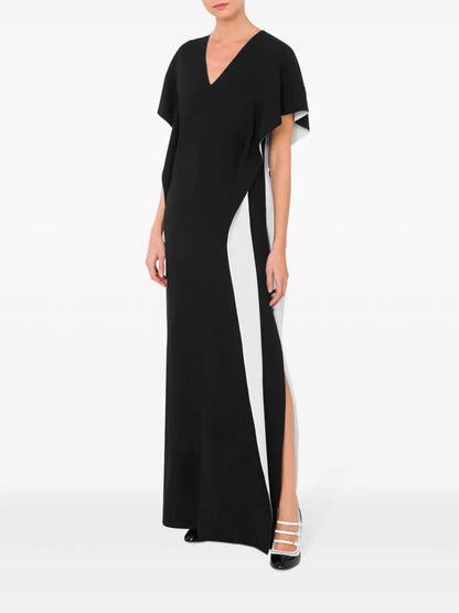V-Neck Two-Tone Maxi Dress