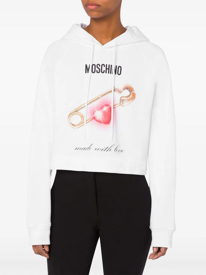 Heart-Print Cotton Hoodie