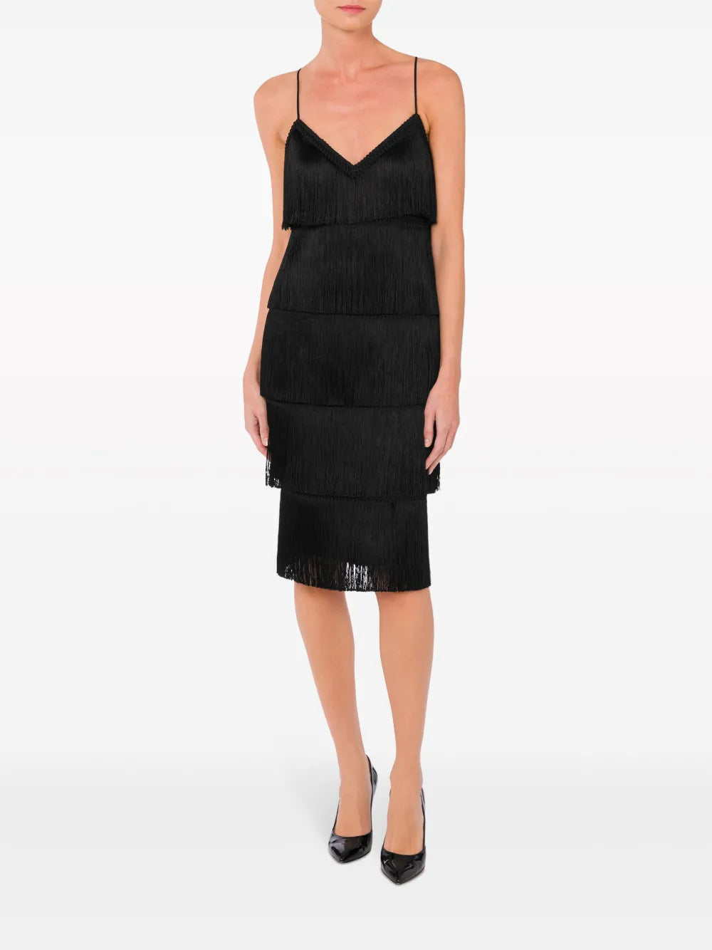 Fringe-Detail Open-Back Dress