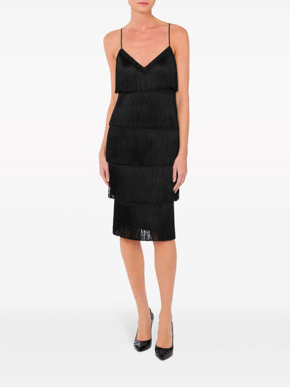 Fringe-Detail Open-Back Dress