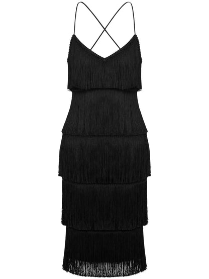 Fringe-Detail Open-Back Dress