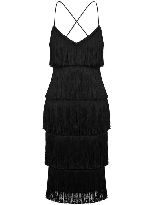 Fringe-Detail Open-Back Dress