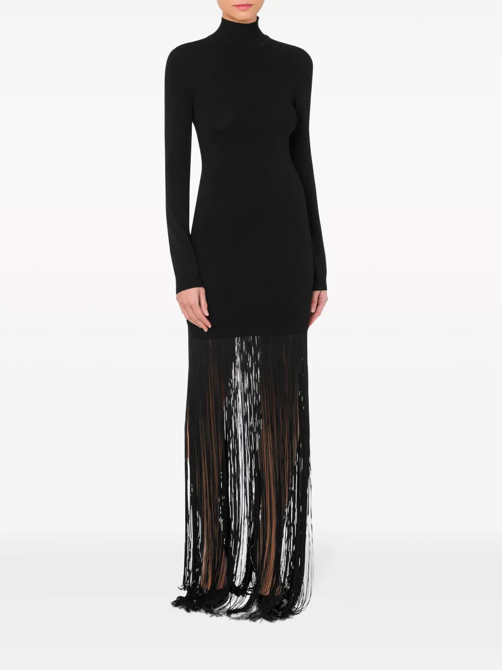 Fringe-Detail Long-Sleeved Dress