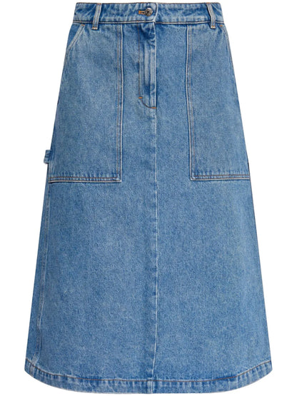 Logo-Embroidered Denim Midi Skirt
