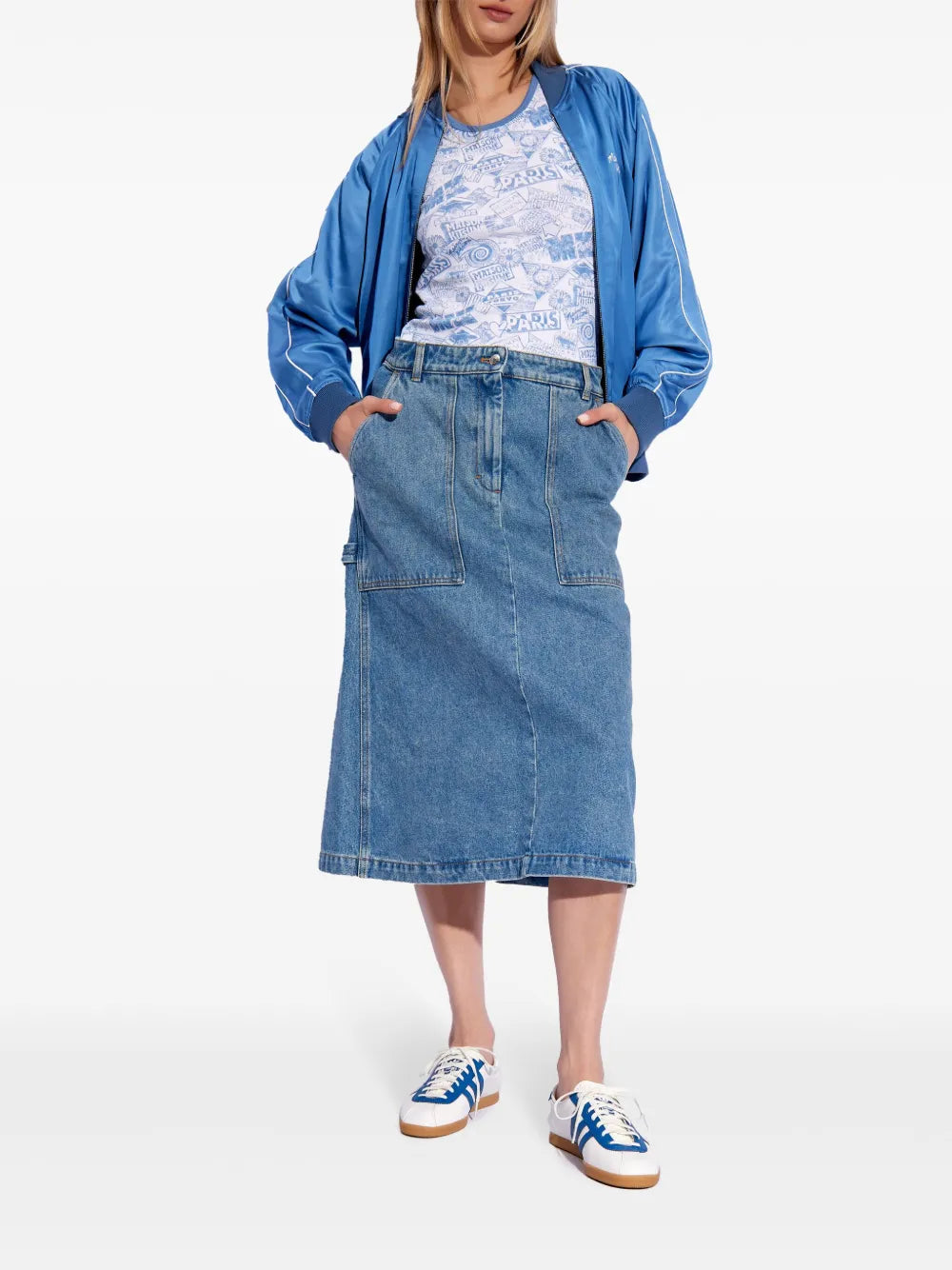 Logo-Embroidered Denim Midi Skirt