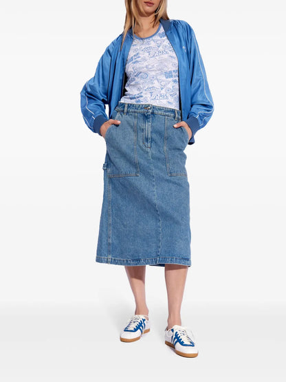 Logo-Embroidered Denim Midi Skirt