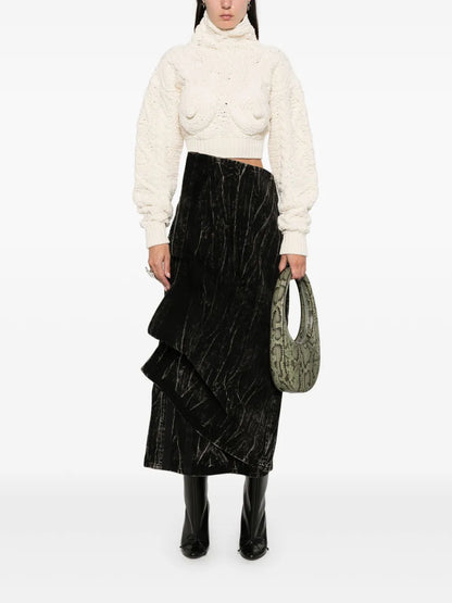 Conical-Bra Detail Cropped Sweater