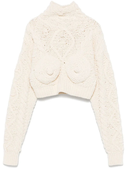 Conical-Bra Detail Cropped Sweater
