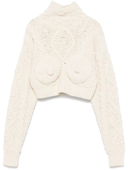 Conical-Bra Detail Cropped Sweater