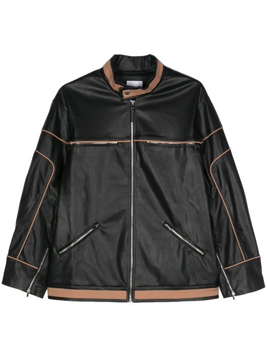 Contrasting-Trim Biker Jacket