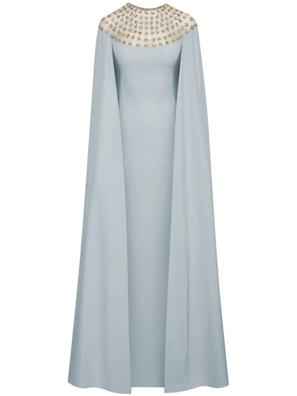 Crystal-Embellished Cape Gown