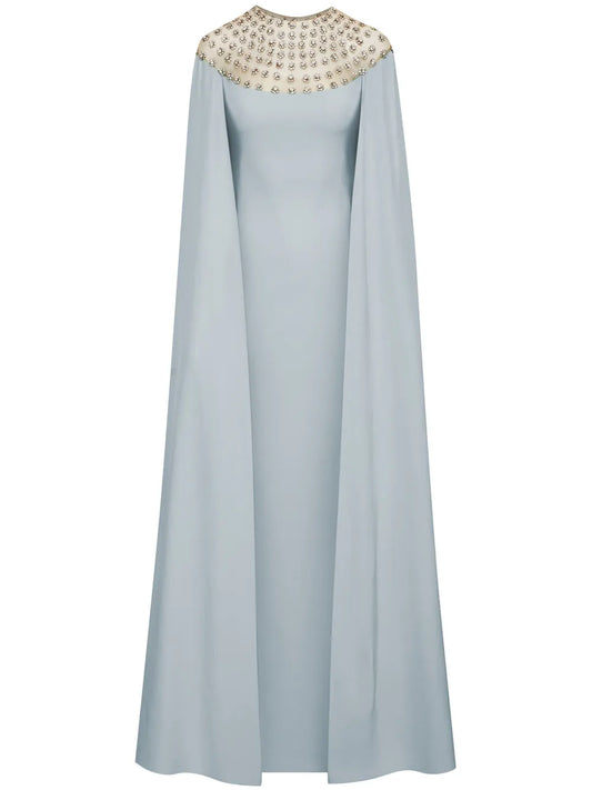 Crystal-Embellished Cape Gown