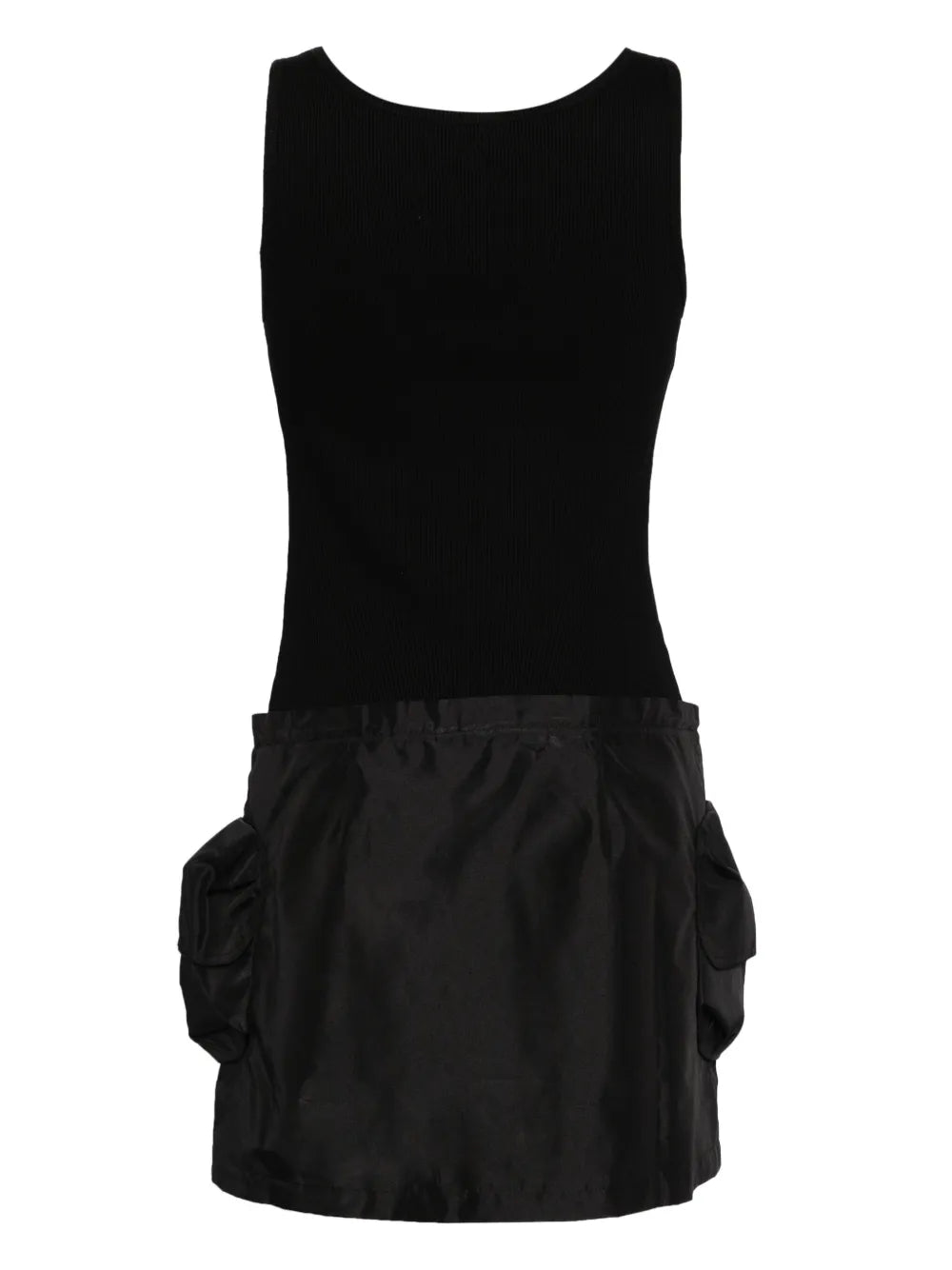 Contrasting-Fabrics Sleeveless Minidress