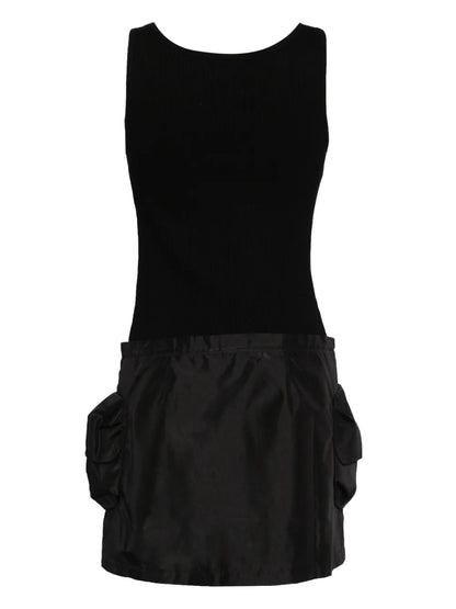 Contrasting-Fabrics Sleeveless Minidress