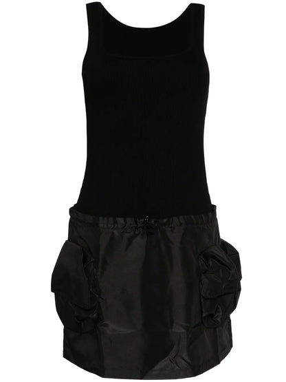 Contrasting-Fabrics Sleeveless Minidress