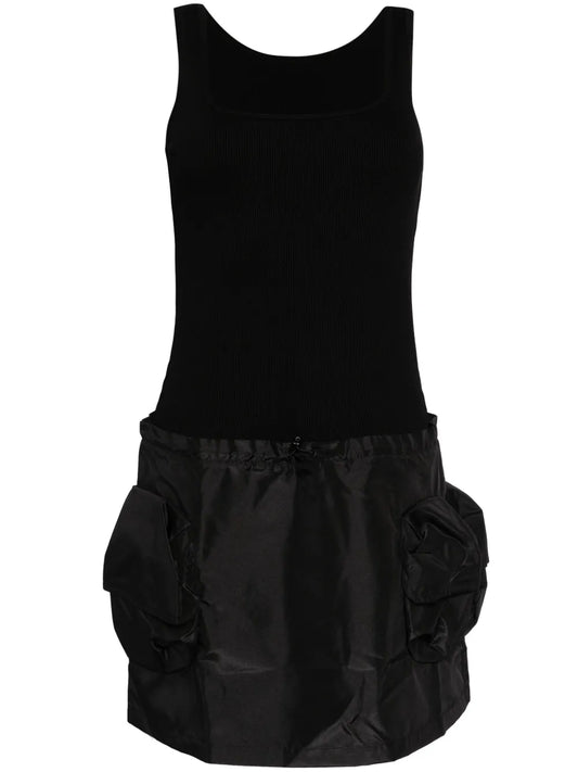 Contrasting-Fabrics Sleeveless Minidress