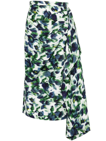 Floral-Print Draped Midi Skirt