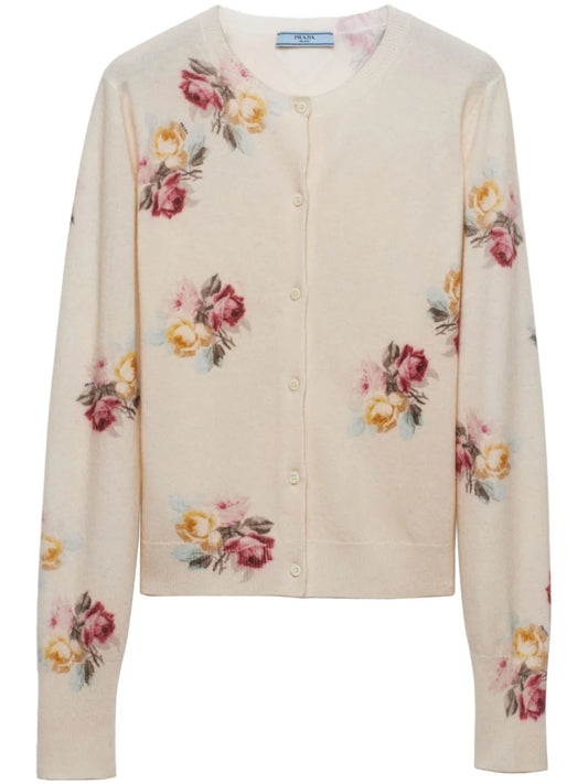 Floral-Print Wool Cardigan