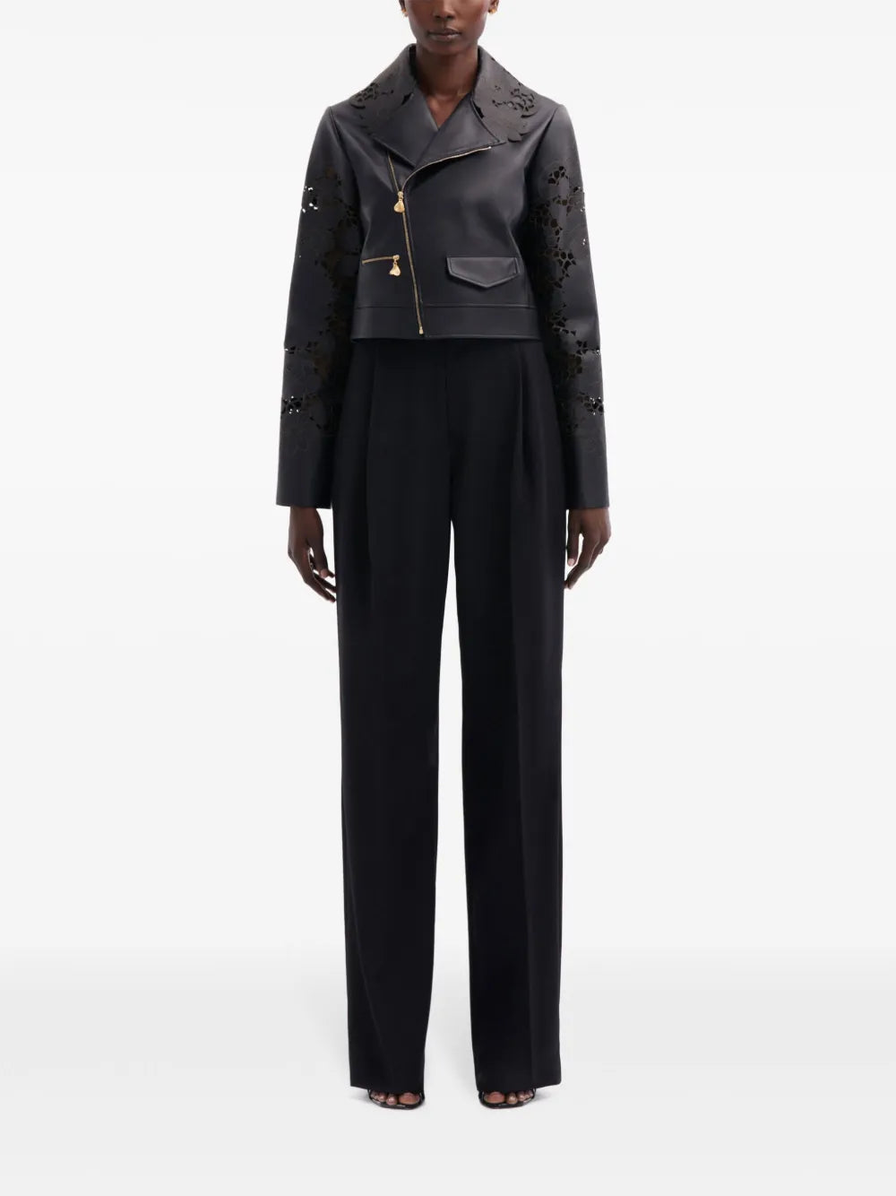 Laser-Cut Floral Leather Jacket