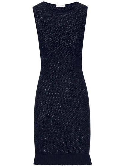 Sequin-Embellished Sleeveless Tweed Dress